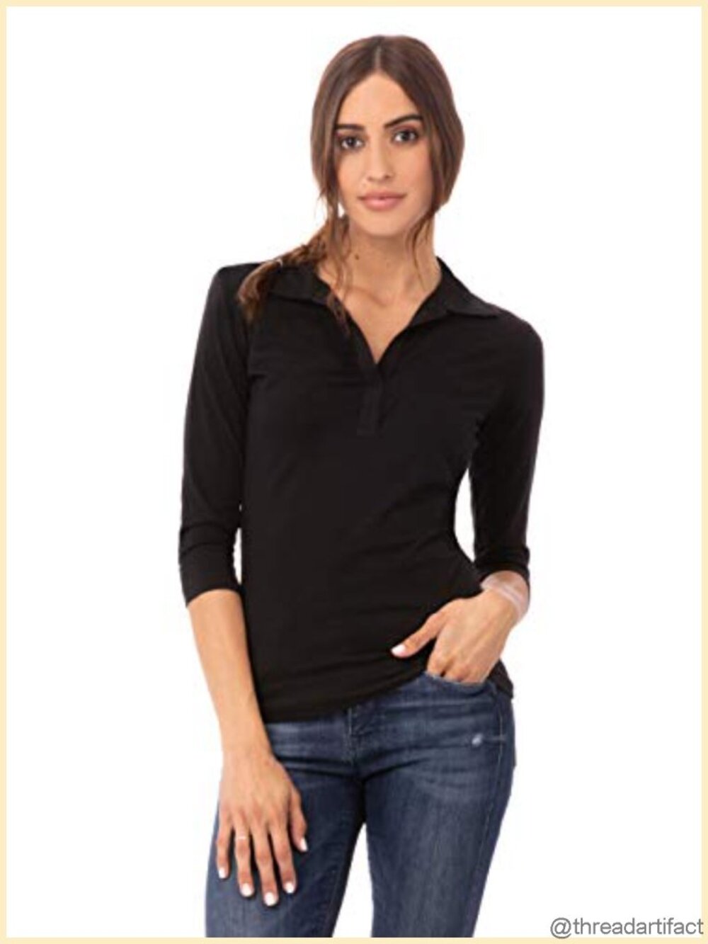 Definity Knit Shirt 3/4 Sleeve Fitted V-Neck Polo Chef Workwear